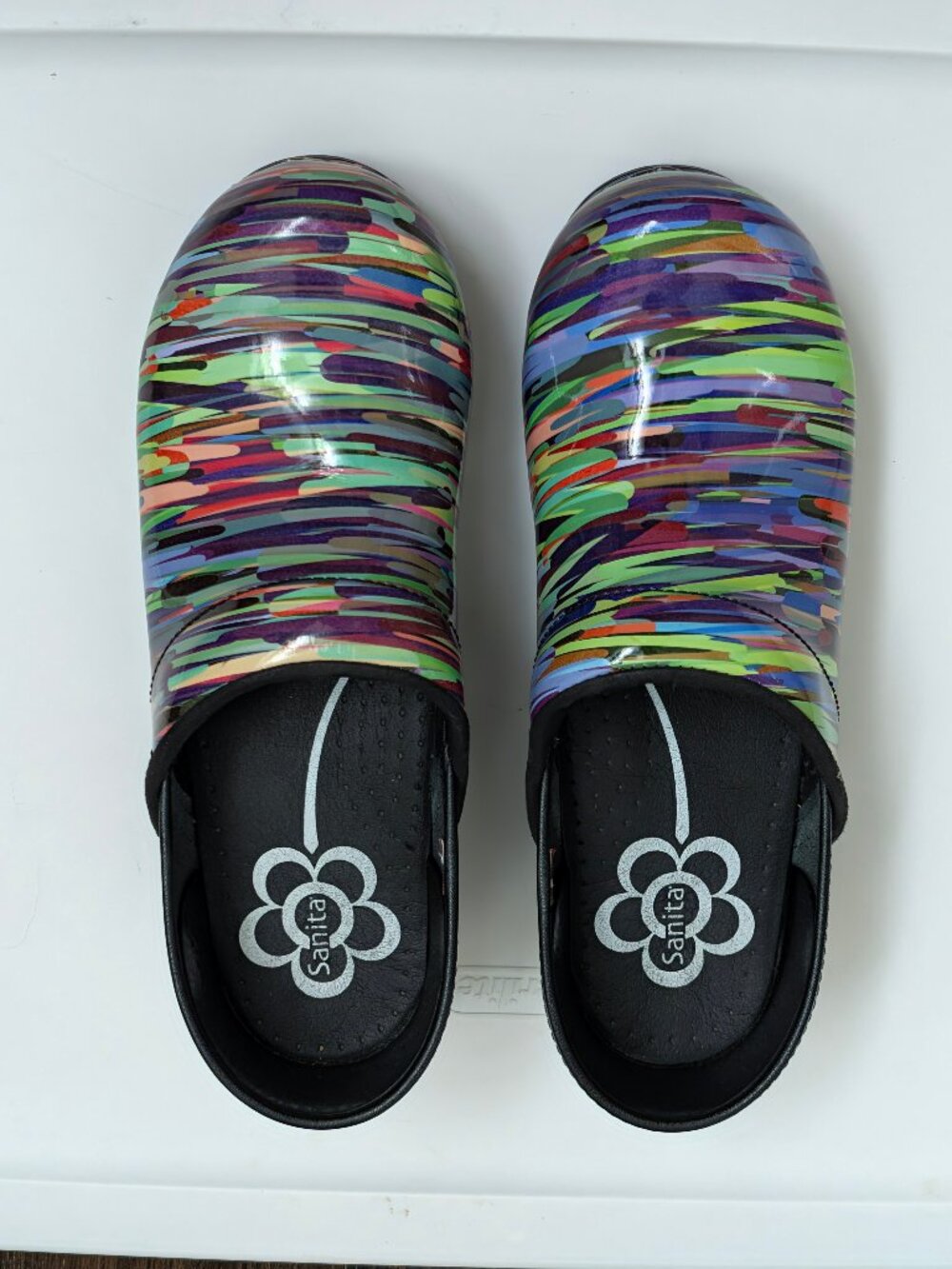 Sanita Blings Women's Leather Slip-On Clog Rainbow abstract EU 39